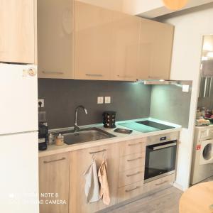 a kitchen with a sink and a stove top oven at MI CASA EN VOLOS in Volos