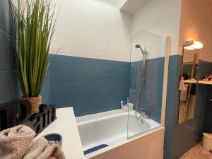 a bathroom with a tub and a plant at Lovely apartment in Périgueux in Périgueux