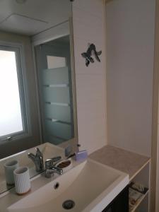 y baño con lavabo y espejo. en Le domaine des iscles, en La Roque-d'Anthéron
