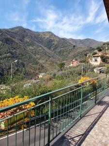 a bridge with flowers on the side of a mountain at Casa Ori in Salto
