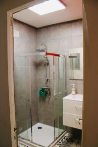 un bagno con doccia, WC e lavandino di Villa I Bugni a Sisco Altre 12 foto