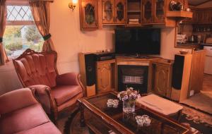 a living room with two chairs and a television at Agroturystyka u Kozdryka in Leśna