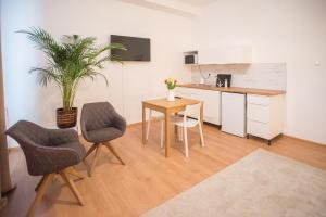 a kitchen with a table and chairs in a room at Penzión Branecky in Trenčín