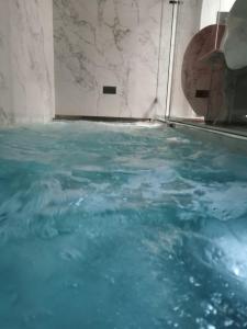 a large pool of blue water in a room at Lexury Suite Acqua in Babilafuente