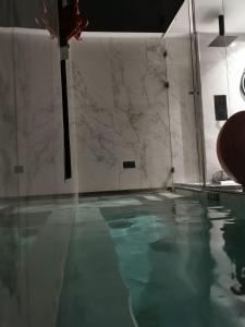 a swimming pool in a room with a marble wall at Lexury Suite Acqua in Babilafuente