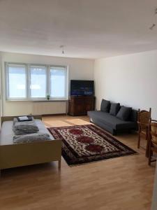 ein Wohnzimmer mit Couch und Fernseher in der Unterkunft Monteurwohnung am Landgrafen in Worms