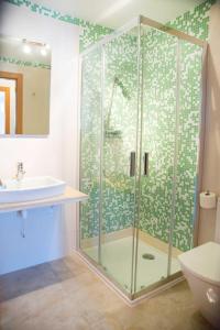 a bathroom with a shower with a sink and a toilet at Apartamento Welcome Portonovo Playa in Sanxenxo