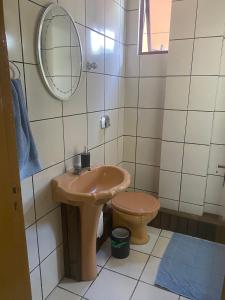 ein Bad mit einem Waschbecken und einem WC in der Unterkunft Kitnet Beira Rio in Alfredo Wagner