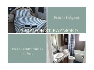 a room with a bed and a bathroom with a sink at Maison St-Raymond Duplex in Matane