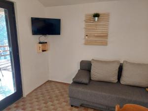 a living room with a couch and a flat screen tv at Gavza Joy in Cres