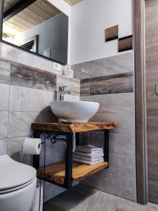 La salle de bains est pourvue d'un lavabo et de toilettes. dans l'établissement Homestead Zavadlal - Domačija Zavadlal, à Komen