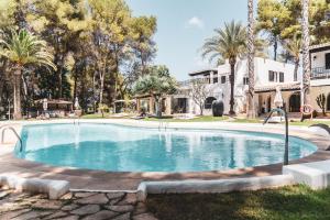 - une grande piscine dans une cour bordée de palmiers dans l'établissement Agroturismo Sa Talaia-Adults Only, à Sant Antoni de Portmany