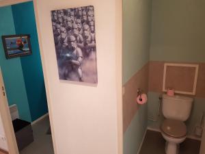 a bathroom with a toilet and a picture on the wall at Appartement Blagnac in Blagnac