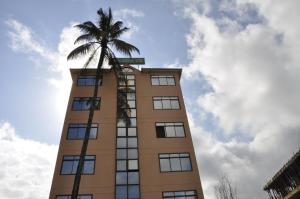 un edificio alto con una palmera encima en Rich Hotel en Arusha