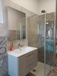 een badkamer met een wastafel en een douche bij Bellavista Lago Maggiore in Cerro Lago Maggiore