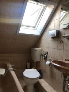 ein Bad mit einem WC und einem Dachfenster in der Unterkunft Colin in Bremerhaven