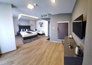 a large room with a bedroom with a bed at International Palace in Veles