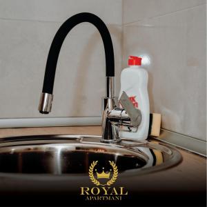 a kitchen sink with a bottle of soap next to it at Apartman Royal 4 in Doboj