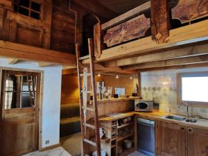 a kitchen with a bunk bed in a cabin at Petit chalet individuel de caractère in Megève