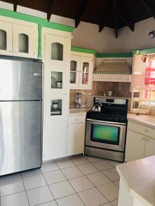 a kitchen with a stainless steel stove and refrigerator at Joie De Vivre in Charlestown