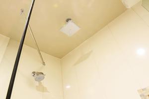 a shower with a shower head and a ceiling at Crescent Bay Inn in Laguna Beach