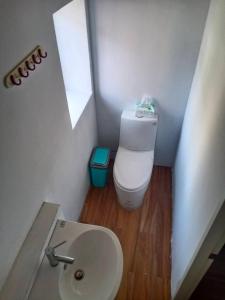 a small bathroom with a toilet and a sink at 津沙堤岸 in Nangan