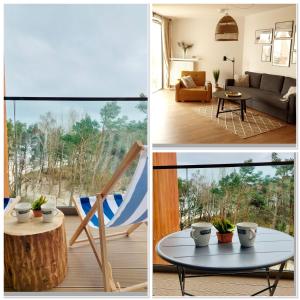 un collage de tres fotos de una sala de estar y una habitación con una mesa en Apartament Pinea 410 Pobierowo en Pobierowo