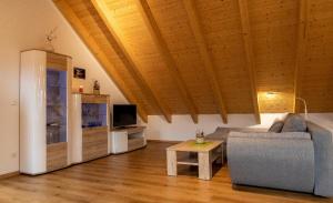 TV a/nebo společenská místnost v ubytování Ferienwohnung Schäffer mit Klimaanlage und Freisitz im Garten
