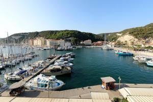 a bunch of boats are docked in a harbor at Studio cozy sur la Marina de Bonifacio in Bonifacio