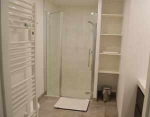 a shower with a glass door in a bathroom at APPARTEMENT ARRADON / PROCHE MER / TOUT ÉQUIPÉ in Arradon
