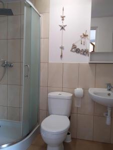 a bathroom with a toilet and a sink at Apartament nad Potokiem in Piechowice