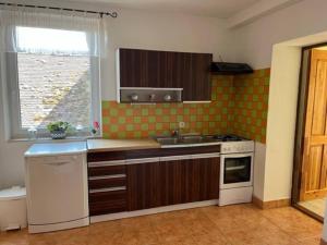 a kitchen with a sink and a stove at Ubytování Jaroslavice in Jaroslavice