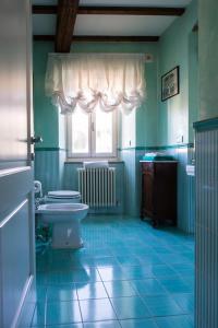 a bathroom with a toilet and a sink and a window at In Palazzo Storico tra Firenze Bologna e Ravenna in Marradi +12 photos