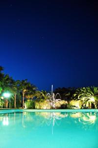 a large swimming pool at night with palm trees at Rosmarino Park in SantʼAgata di Militello +10 photos