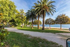 a path in a park with palm trees and the ocean at Apartment Anna in Zadar
