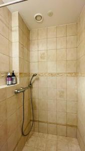 La salle de bains est pourvue d'une douche avec un tuyau. dans l'établissement ApartmentInCopenhagen Apartment 1481, à Copenhague