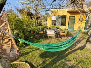 a hammock in the yard of a house at Casa Das Palmeiras-Pedagogic Farm in Mangualde