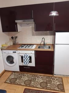 una cucina con piano cottura, lavandino e lavatrice di Miniappartamento Singolo a Padova Altre 11 foto