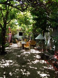 a patio with chairs and a table and trees at Museito de Carlos in Granada