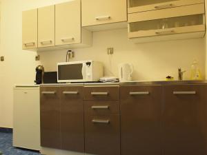 a kitchen with a microwave and a refrigerator at Budapest Suites in Budapest