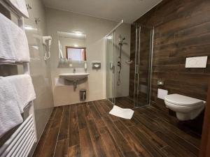 un bagno con wc, lavandino e doccia di Hotel U Kvapilů a Mnichovo Hradiště