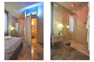 a bedroom with a shower and a bedroom with a bed at Le Stagioni Luxury Suite in Forlì