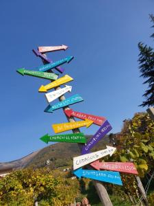 a group of signs pointing in different directions at Le Perine 6 in Valdobbiadene
