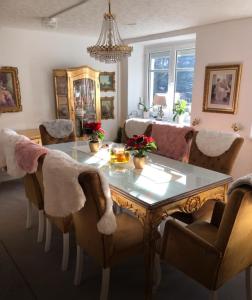 a dining room with a table and chairs at Villa Hainberg in Rauschenbach