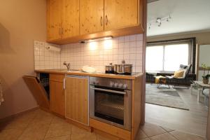 a kitchen with a stove and a sink and a kitchen at FABIAN - Ski und Thermen Appartement in Bach