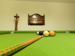 a pool table with a bat and balls on it at Hotel Bifi in Casalmaggiore