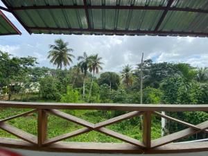 - une vue sur la jungle depuis la terrasse couverte d'une maison dans l'établissement Villa Coconut, à La Verita