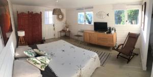 TV a/nebo společenská místnost v ubytování Chambre d’hôtes Pyla sur Mer