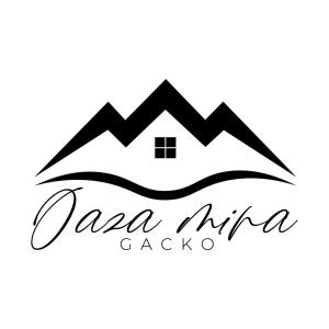 un logo noir et blanc d'une maison dans l'eau dans l'établissement Vikendica "Oaza mira", à Gacko