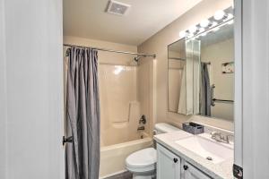 a bathroom with a toilet and a sink and a mirror at Renovated Home with Deck, Steps to State Park! in Ottawa +23 photos